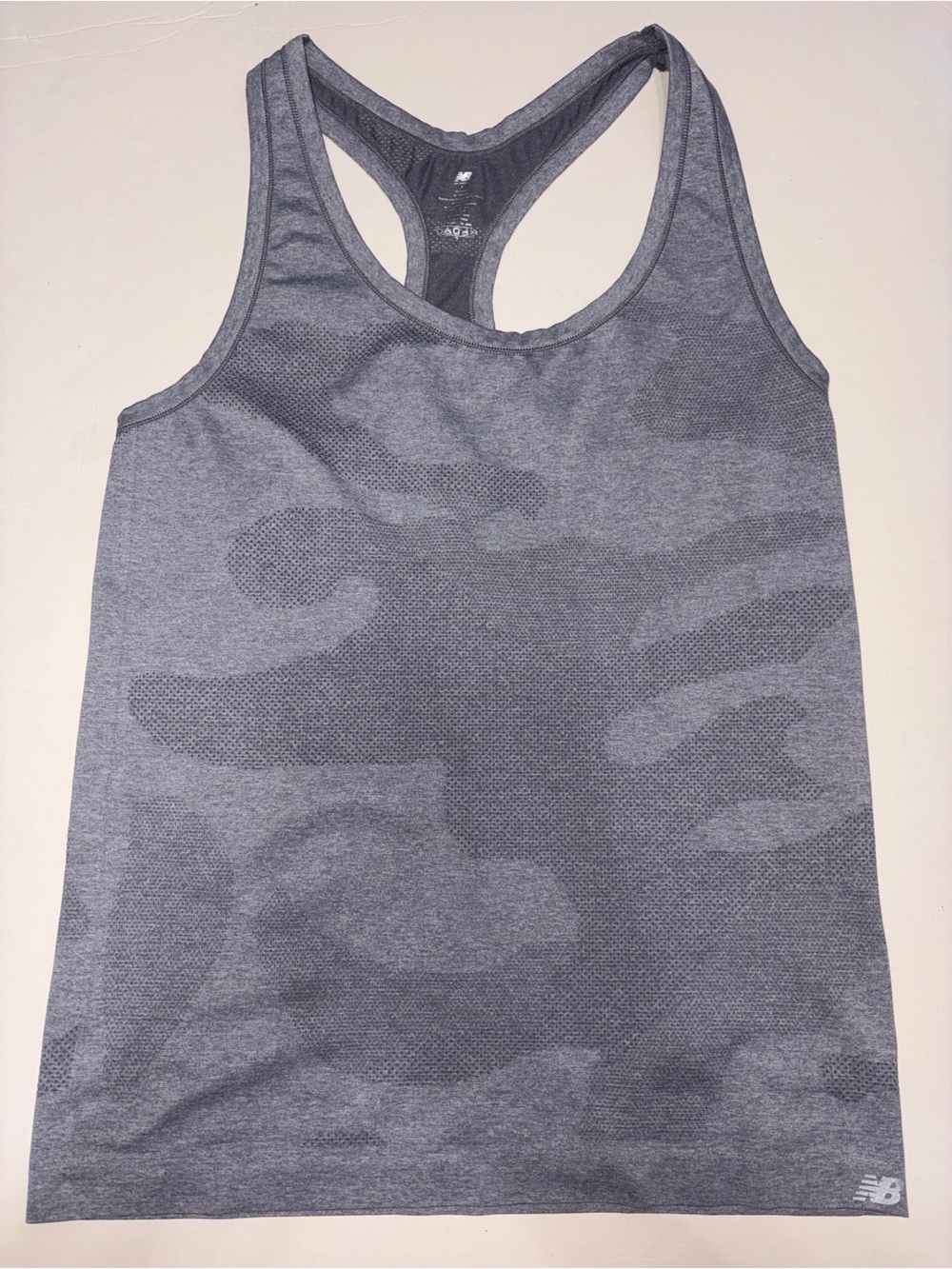 New Balance Womenβs Gray Camouflage Racerback Tank